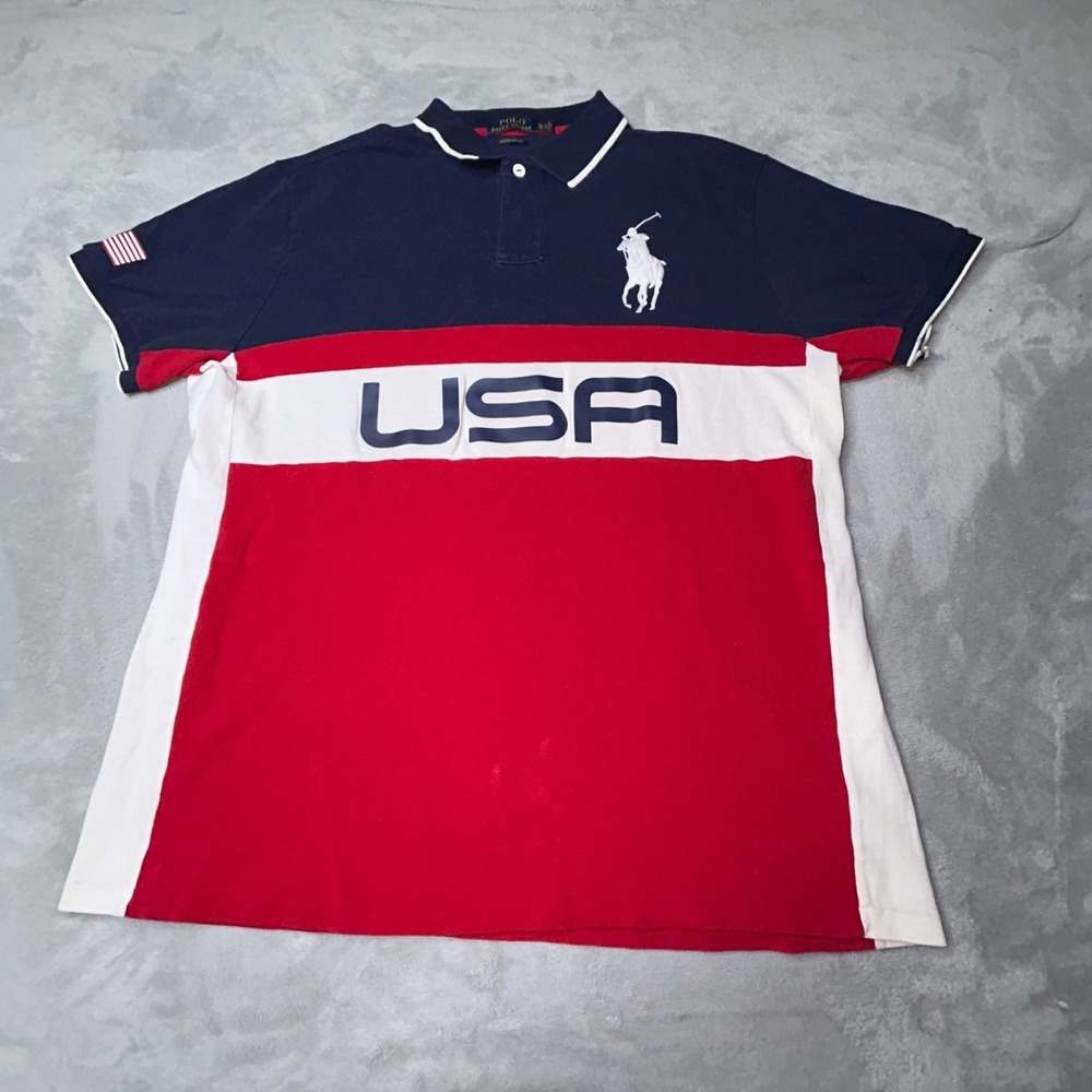 Polo Ralph Lauren USA Olympic Polo Shirt XL Big Pony Flag Custom Slim fit